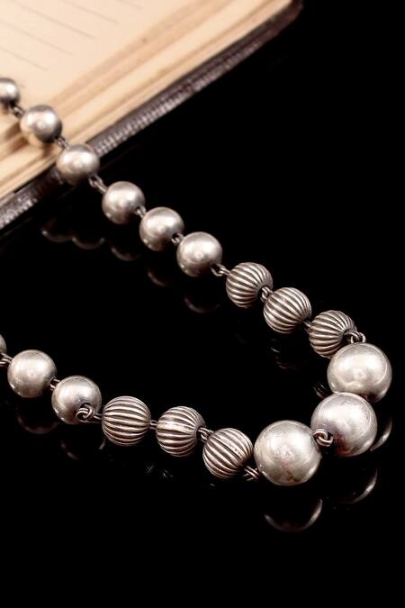 Buy_Noor_Silver Plated Oxidized Beaded Necklace_Online_at_Aza_Fashions