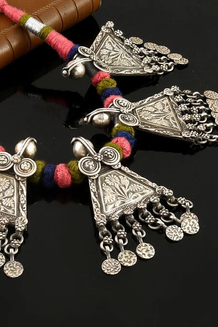 Noor_Silver Plated Handcrafted Thread Necklace_Online_at_Aza_Fashions
