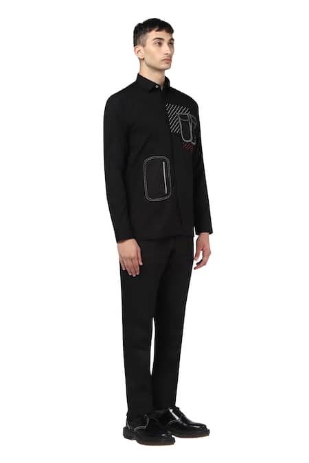 Noonoo_Black 100% Giza Cotton Embroidered Shirt _Online_at_Aza_Fashions