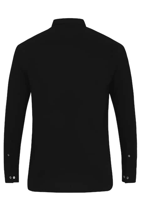 Noonoo_Black 100% Giza Cotton Embroidered Shirt _at_Aza_Fashions