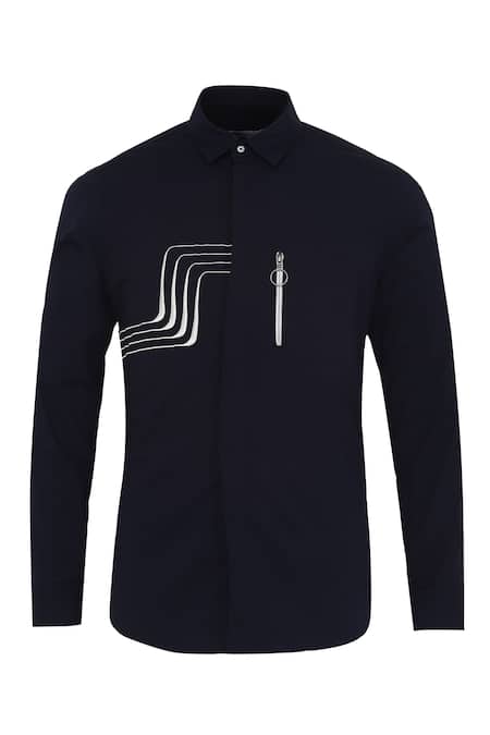 Shop Noonoo Blue 100% Giza Cotton Embroidered Shirt Online at Aza Fashions Shop_Noonoo_Blue 100% Giza Cotton Embroidered Shirt _Online_at_Aza_Fashions