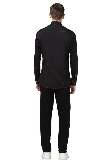 Shop Noonoo Black 100% Giza Cotton Embroidered Shirt at Aza Fashions Shop_Noonoo_Black 100% Giza Cotton Embroidered Shirt _at_Aza_Fashions