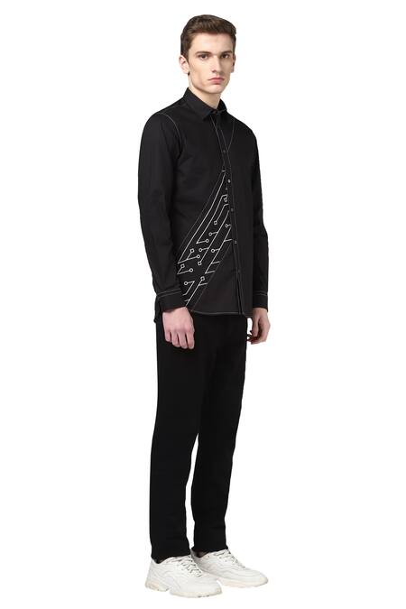 Noonoo Black 100% Giza Cotton Embroidered Shirt Online at Aza Fashions Noonoo_Black 100% Giza Cotton Embroidered Shirt _Online_at_Aza_Fashions
