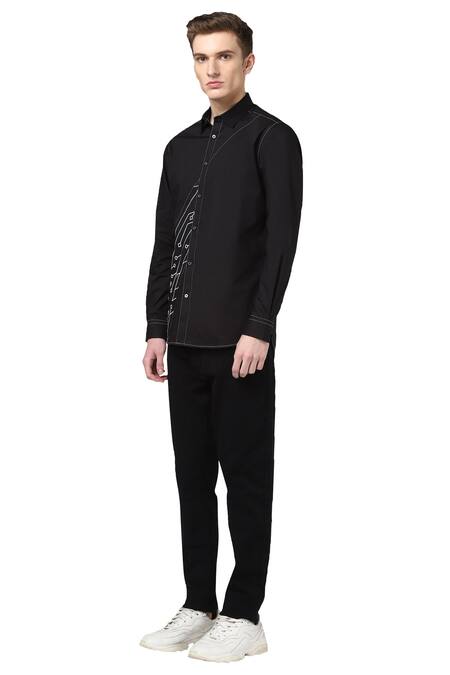 Buy Noonoo Black 100% Giza Cotton Embroidered Shirt Online at Aza Fashions Buy_Noonoo_Black 100% Giza Cotton Embroidered Shirt _Online_at_Aza_Fashions