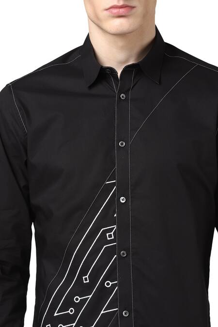 Shop Noonoo Black 100% Giza Cotton Embroidered Shirt Online at Aza Fashions Shop_Noonoo_Black 100% Giza Cotton Embroidered Shirt _Online_at_Aza_Fashions
