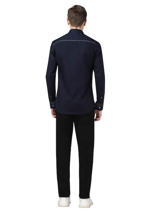 Shop Noonoo Blue 100% Giza Cotton Embroidered Shirt at Aza Fashions Shop_Noonoo_Blue 100% Giza Cotton Embroidered Shirt _at_Aza_Fashions