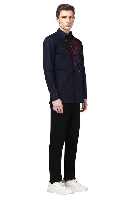 Noonoo Blue 100% Giza Cotton Embroidered Shirt Online at Aza Fashions Noonoo_Blue 100% Giza Cotton Embroidered Shirt _Online_at_Aza_Fashions