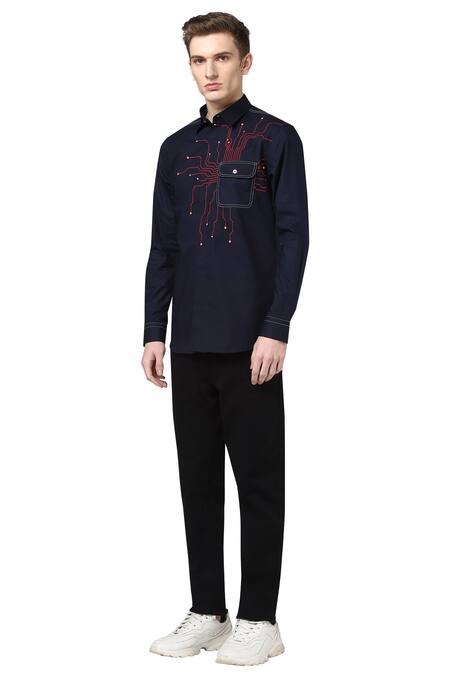 Buy Noonoo Blue 100% Giza Cotton Embroidered Shirt Online at Aza Fashions Buy_Noonoo_Blue 100% Giza Cotton Embroidered Shirt _Online_at_Aza_Fashions