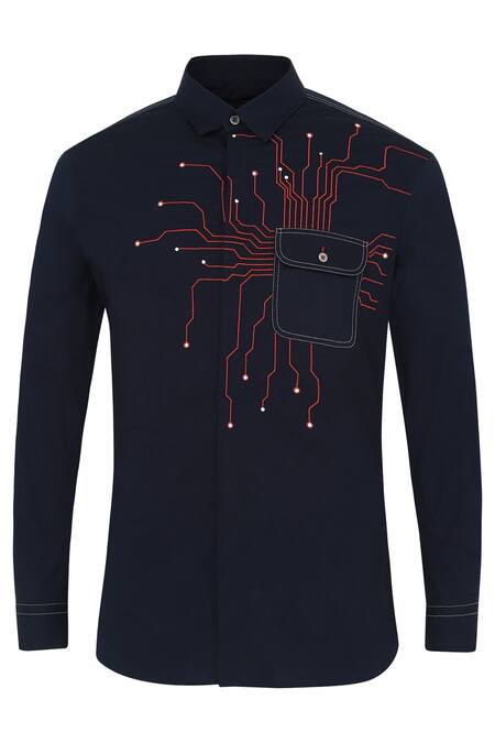 Shop Noonoo Blue 100% Giza Cotton Embroidered Shirt Online at Aza Fashions Shop_Noonoo_Blue 100% Giza Cotton Embroidered Shirt _Online_at_Aza_Fashions