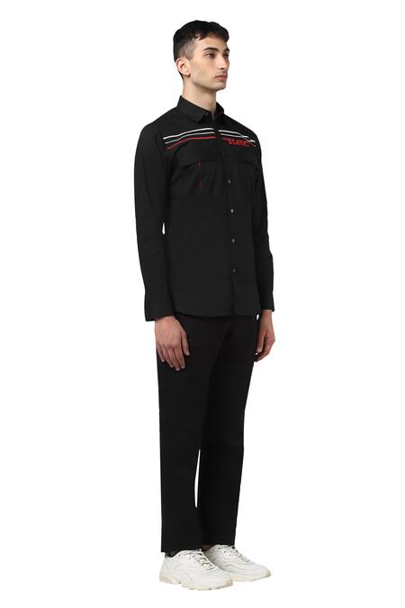 Noonoo Black 100% Giza Cotton Embroidered Shirt Online at Aza Fashions Noonoo_Black 100% Giza Cotton Embroidered Shirt _Online_at_Aza_Fashions