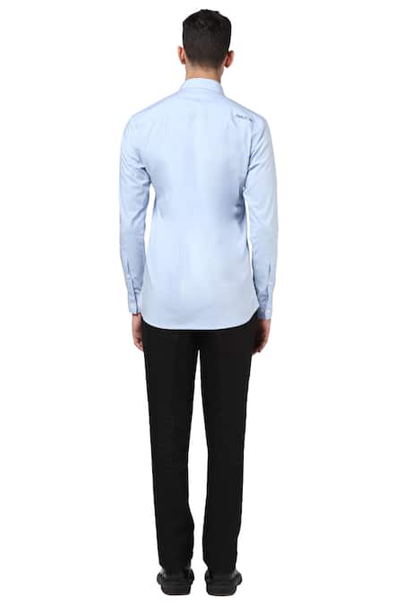 Shop Noonoo Blue 3% Spandex, 97% Giza Cotton Embroidered Shirt at Aza Fashions Shop_Noonoo_Blue 3% Spandex, 97% Giza Cotton Embroidered Shirt _at_Aza_Fashions