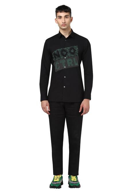 Buy Noonoo Black 100% Giza Cotton Printed Shirt Online at Aza Fashions Buy_Noonoo_Black 100% Giza Cotton Printed Shirt _Online_at_Aza_Fashions