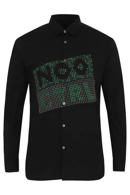 Shop Noonoo Black 100% Giza Cotton Printed Shirt Online at Aza Fashions Shop_Noonoo_Black 100% Giza Cotton Printed Shirt _Online_at_Aza_Fashions