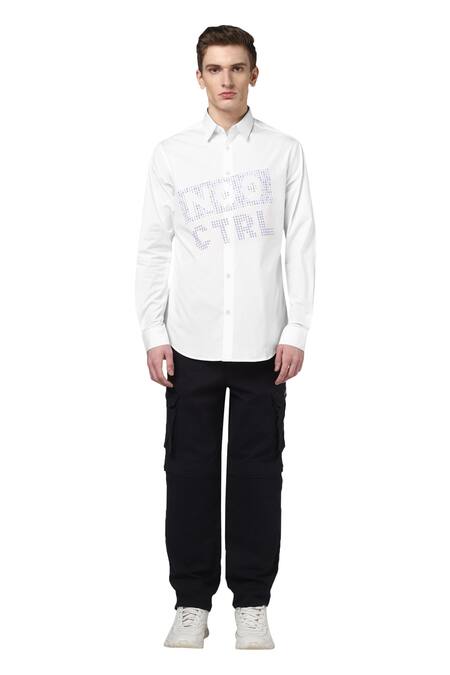 Buy Noonoo White 100% Giza Cotton Printed Shirt Online at Aza Fashions Buy_Noonoo_White 100% Giza Cotton Printed Shirt _Online_at_Aza_Fashions