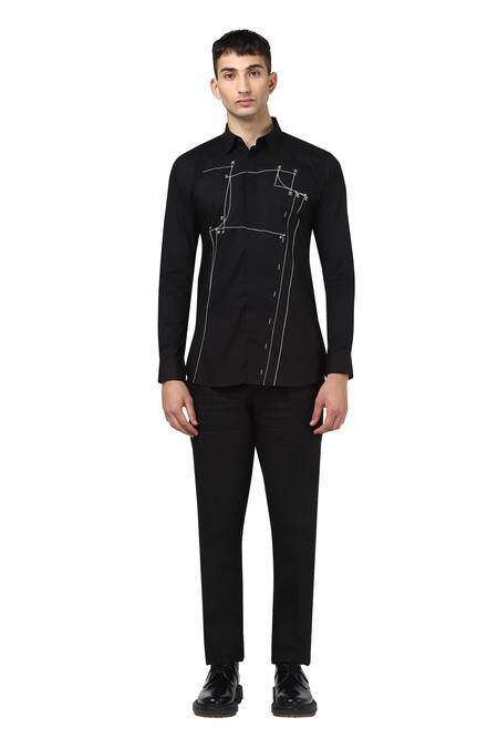 Noonoo_Black 100% Giza Cotton Embroidered Shirt _Online_at_Aza_Fashions