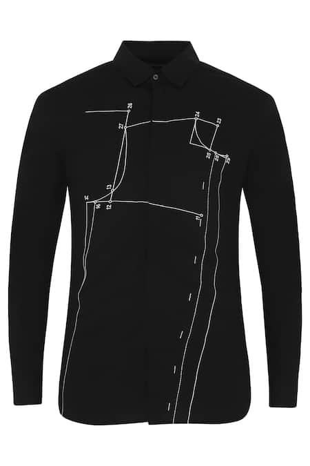 Shop_Noonoo_Black 100% Giza Cotton Embroidered Shirt _Online_at_Aza_Fashions