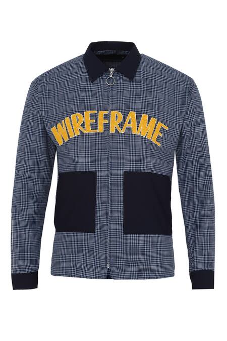 Shop Noonoo Blue 100% Cotton Checkered Embroidered Jacket Online at Aza Fashions Shop_Noonoo_Blue 100% Cotton Checkered Embroidered Jacket _Online_at_Aza_Fashions