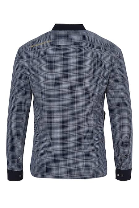 Noonoo Blue 100% Cotton Checkered Embroidered Jacket at Aza Fashions Noonoo_Blue 100% Cotton Checkered Embroidered Jacket _at_Aza_Fashions