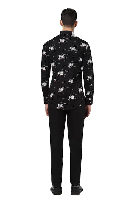Shop Noonoo Black 100% Giza Cotton Printed Shirt at Aza Fashions Shop_Noonoo_Black 100% Giza Cotton Printed Shirt _at_Aza_Fashions