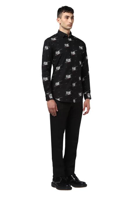 Noonoo Black 100% Giza Cotton Printed Shirt Online at Aza Fashions Noonoo_Black 100% Giza Cotton Printed Shirt _Online_at_Aza_Fashions