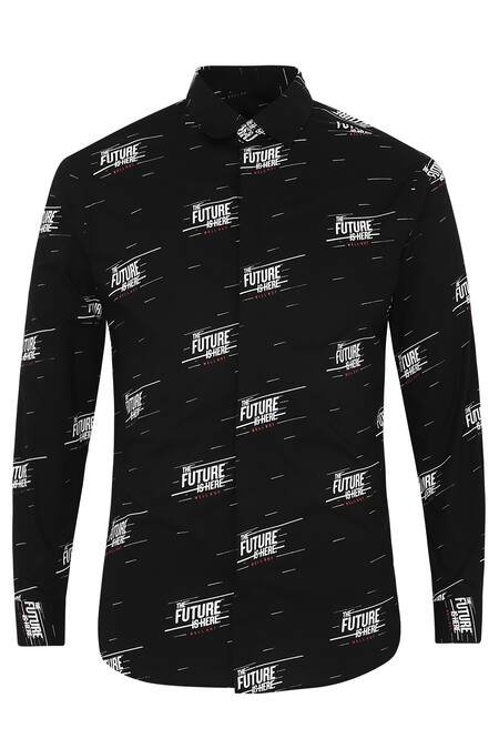 Shop Noonoo Black 100% Giza Cotton Printed Shirt Online at Aza Fashions Shop_Noonoo_Black 100% Giza Cotton Printed Shirt _Online_at_Aza_Fashions