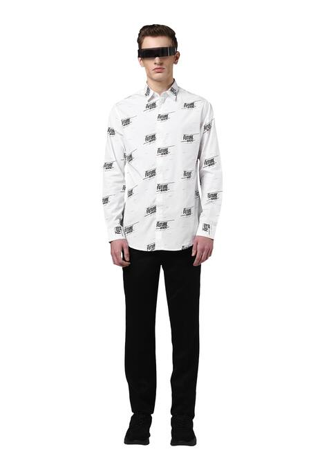 Buy Noonoo White 100% Giza Cotton Printed Shirt Online at Aza Fashions Buy_Noonoo_White 100% Giza Cotton Printed Shirt _Online_at_Aza_Fashions