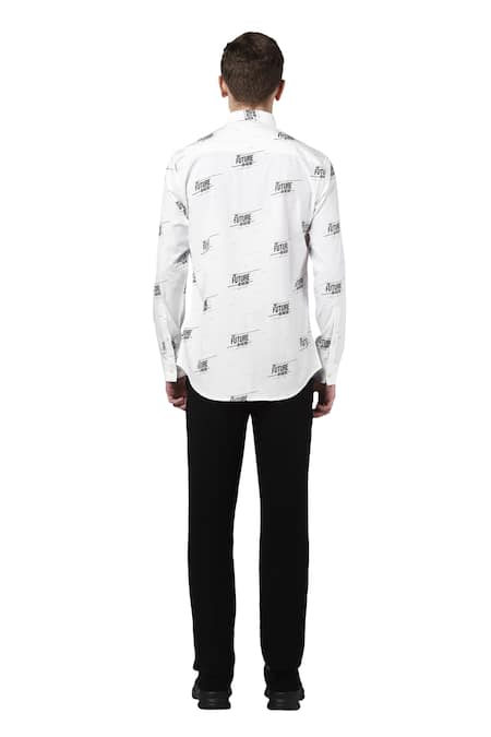 Shop Noonoo White 100% Giza Cotton Printed Shirt at Aza Fashions Shop_Noonoo_White 100% Giza Cotton Printed Shirt _at_Aza_Fashions