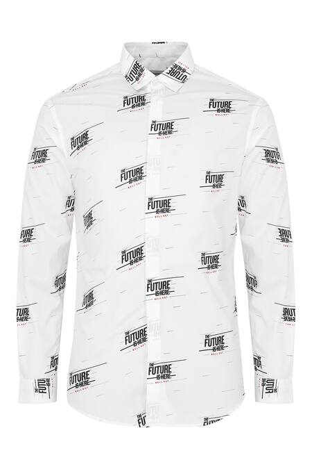 Shop Noonoo White 100% Giza Cotton Printed Shirt Online at Aza Fashions Shop_Noonoo_White 100% Giza Cotton Printed Shirt _Online_at_Aza_Fashions