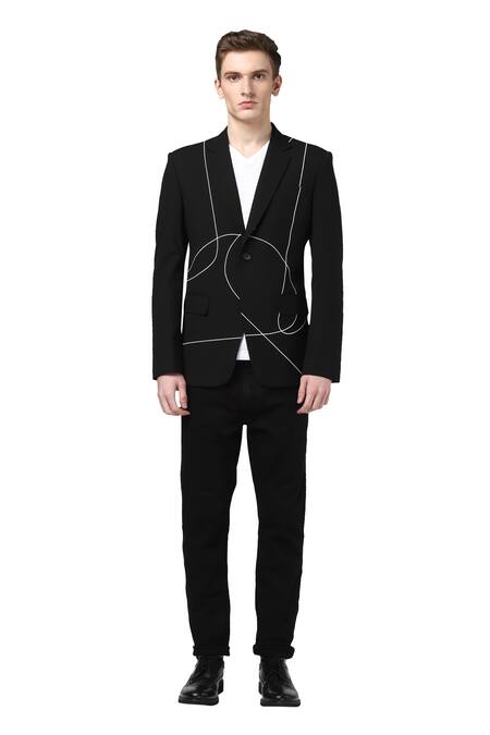 Buy_Noonoo_Black Wool Embroidered Blazer _Online_at_Aza_Fashions