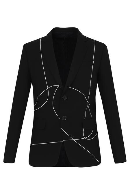 Shop_Noonoo_Black Wool Embroidered Blazer _Online_at_Aza_Fashions
