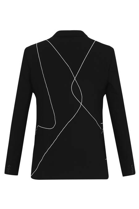 Noonoo_Black Wool Embroidered Blazer _at_Aza_Fashions