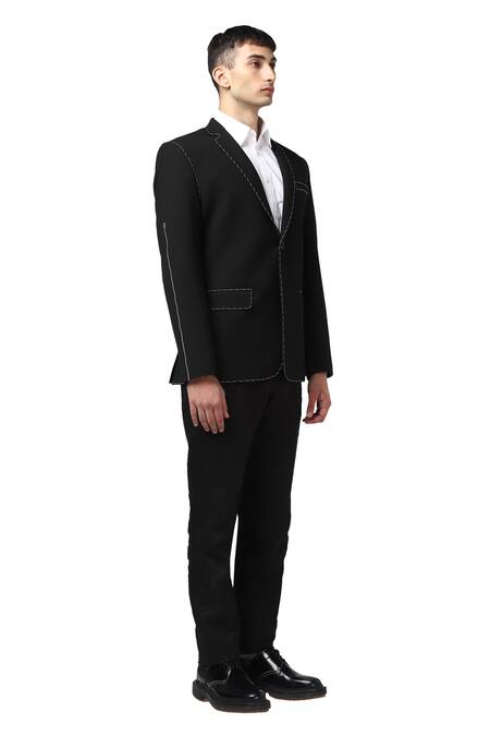 Noonoo_Black Wool Embroidered Blazer _Online_at_Aza_Fashions
