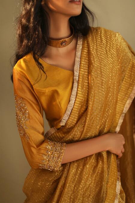 Shorshe Clothing_Yellow Chanderi Semi-stitched Blouse_Online_at_Aza_Fashions