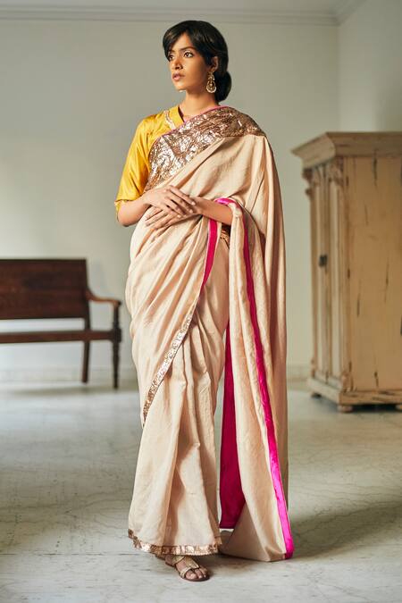 Shorshe Clothing Yellow Handloom Silk V Neck Blouse Online at Aza Fashions Shorshe Clothing_Yellow Handloom Silk V Neck Blouse_Online_at_Aza_Fashions