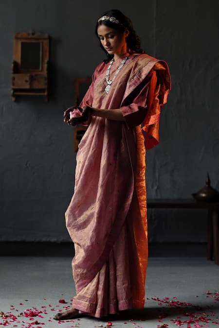 Shorshe Clothing_Red Chanderi, Lining Shantoon Sequin V Neck Embroidered Blouse _Online_at_Aza_Fashions