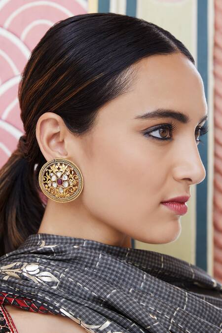 Shop Anita Dongre Gold Plated Crystals Ina Stud Earrings at Aza Fashions Shop_Anita Dongre_Gold Plated Crystals Ina Stud Earrings_at_Aza_Fashions