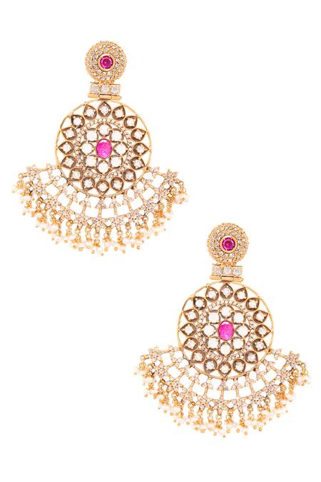 Shop Anita Dongre Gold Plated Crystal Kanchi Earrings at Aza Fashions Shop_Anita Dongre_Gold Plated Crystal Kanchi Earrings_at_Aza_Fashions