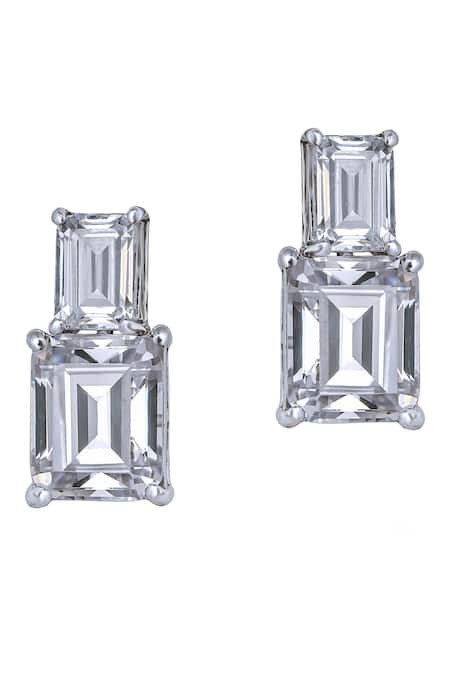 DIOSA PARIS JEWELLERY Silver Plated Swarovski Zirconia Stone Tiered Studs 