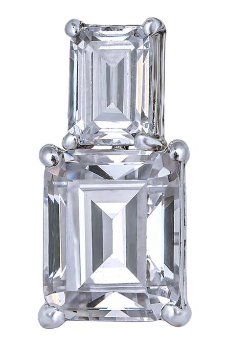 Shop DIOSA PARIS JEWELLERY Silver Plated Swarovski Zirconia Stone Tiered Studs at Aza Fashions Shop_DIOSA PARIS JEWELLERY_Silver Plated Swarovski Zirconia Stone Tiered Studs _at_Aza_Fashions