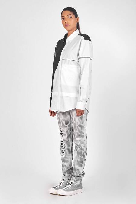 Noughtone Black Cotton Poplin Shirt Collar Colorblock Online at Aza Fashions Noughtone_Black Cotton Poplin Shirt Collar Colorblock_Online_at_Aza_Fashions