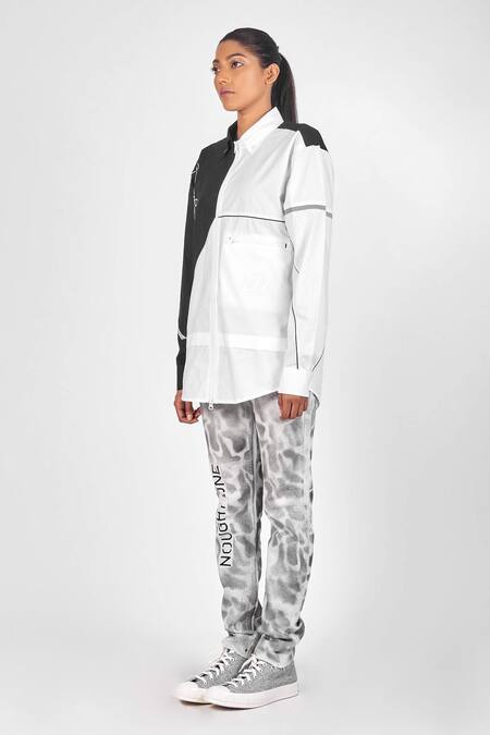 Buy Noughtone Black Cotton Poplin Shirt Collar Colorblock Online at Aza Fashions Buy_Noughtone_Black Cotton Poplin Shirt Collar Colorblock_Online_at_Aza_Fashions