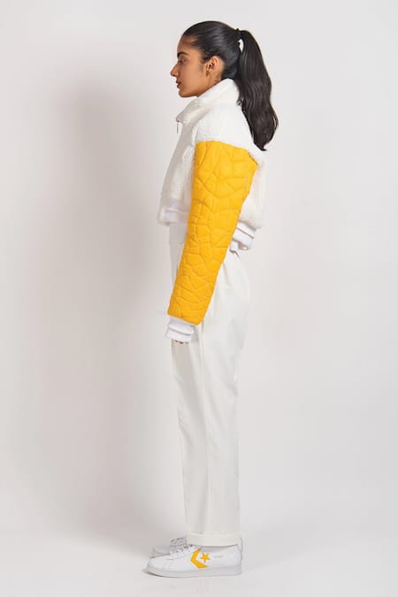 Buy_Noughtone_White Polyester, Faux Shearling, Nylon, Parachute Oversize Colorblock Jacket_Online_at_Aza_Fashions