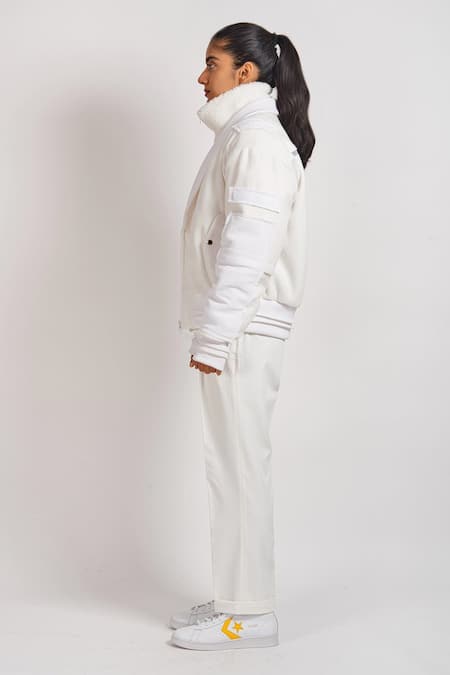 Buy_Noughtone_White Polyester, Fleece Shawl Lapel Jacket_Online_at_Aza_Fashions