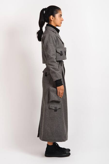 Noughtone Grey 20% Polyester, 80% Wool Pleated Skirt Online at Aza Fashions Noughtone_Grey 20% Polyester, 80% Wool Pleated Skirt_Online_at_Aza_Fashions