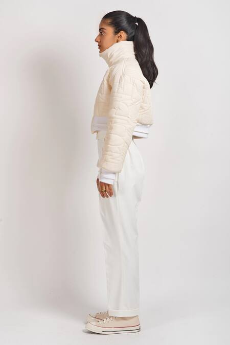 Buy_Noughtone_White Polyester, Nylon High Neck Quilted Puffer Oversize Jacket_Online_at_Aza_Fashions