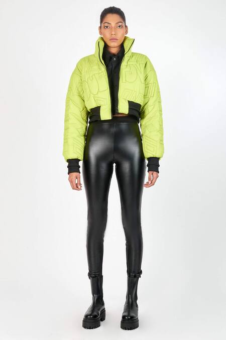Shop Noughtone Green Polyester, Nylon High Neck Quilted Puffer Oversize Jacket Online at Aza Fashions Shop_Noughtone_Green Polyester, Nylon High Neck Quilted Puffer Oversize Jacket_Online_at_Aza_Fashions