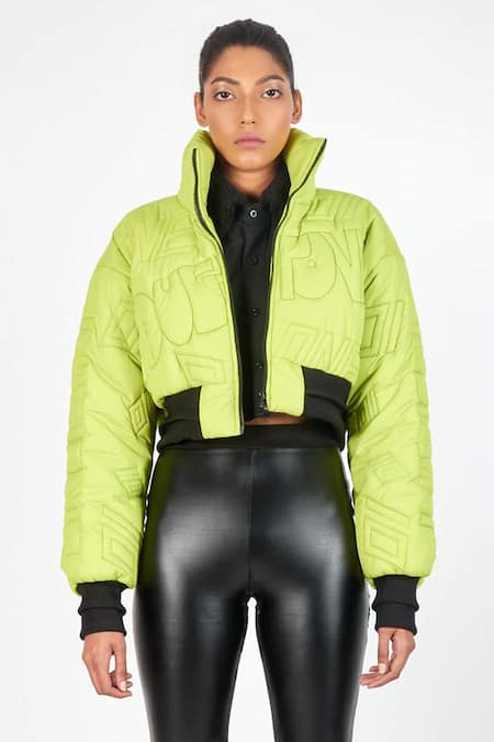 NoughtOne Green Polyester High Neck Quilted Puffer Oversize Jacket  