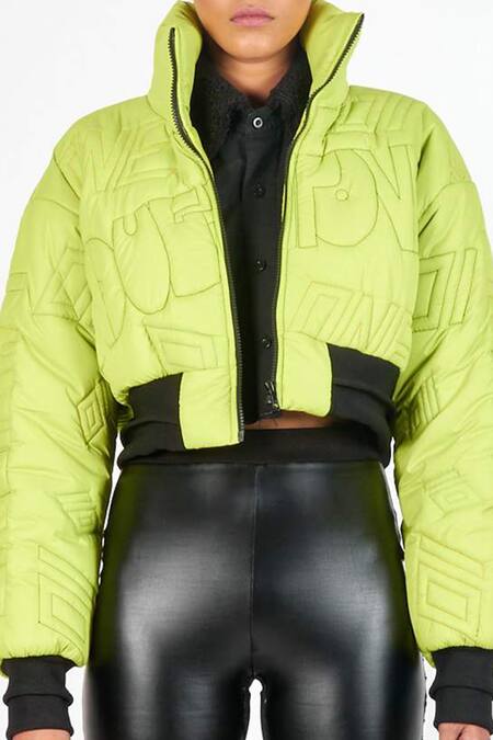 Noughtone Green Polyester, Nylon High Neck Quilted Puffer Oversize Jacket at Aza Fashions Noughtone_Green Polyester, Nylon High Neck Quilted Puffer Oversize Jacket_at_Aza_Fashions