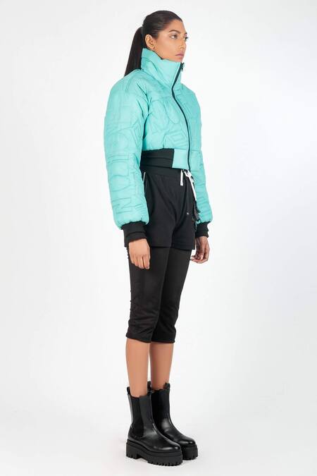 Noughtone Blue Polyester, Nylon High Neck Quilted Puffer Oversize Jacket Online at Aza Fashions Noughtone_Blue Polyester, Nylon High Neck Quilted Puffer Oversize Jacket_Online_at_Aza_Fashions