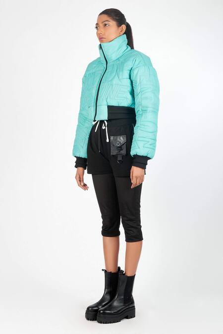 Buy Noughtone Blue Polyester, Nylon High Neck Quilted Puffer Oversize Jacket Online at Aza Fashions Buy_Noughtone_Blue Polyester, Nylon High Neck Quilted Puffer Oversize Jacket_Online_at_Aza_Fashions